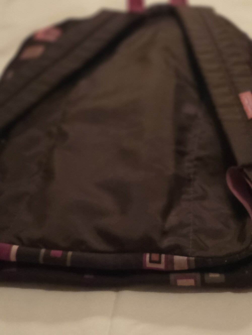 Jansport Black Backpack with Pink and Cream Geometric Squares - Picture 11 of 16